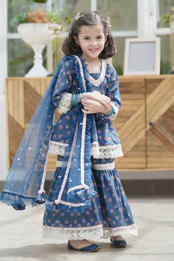FAYON KIDS Cotton Floral Print Kurta Sharara Set 