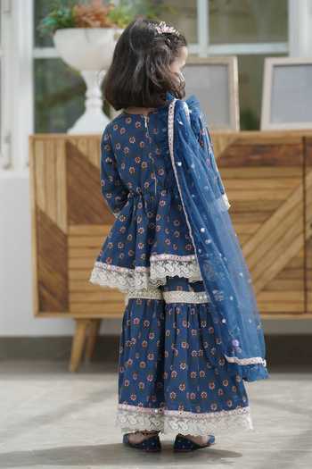 FAYON KIDS Cotton Floral Print Kurta Sharara Set 