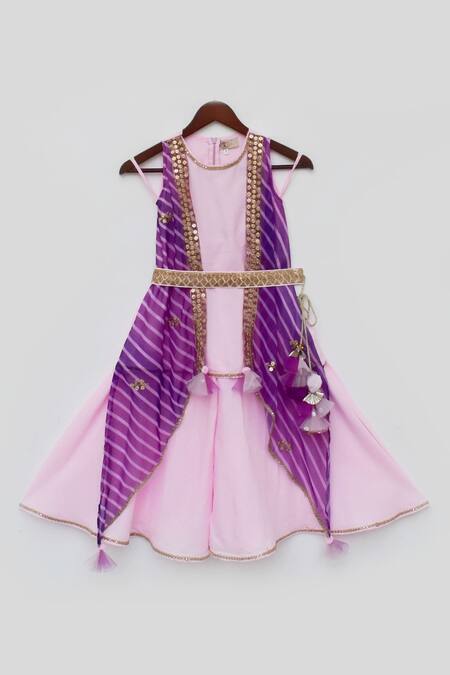 Buy_Fayon Kids_Pink Crepe Tassels, Embroidery Asymmetric Kurta And Sharara Set _Online_at_Aza_Fashions