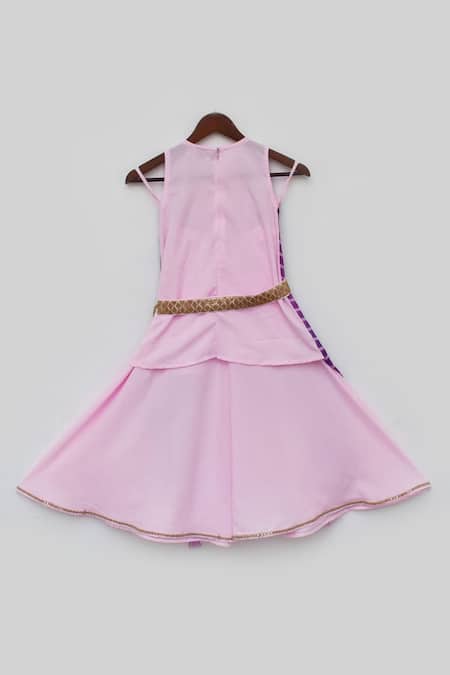 Shop_Fayon Kids_Pink Crepe Tassels, Embroidery Asymmetric Kurta And Sharara Set _Online_at_Aza_Fashions