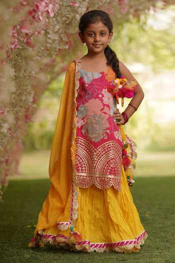 FAYON KIDS Floral Print Kurta Gharara Set 