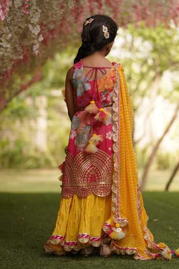FAYON KIDS Floral Print Kurta Gharara Set 