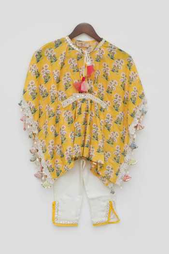 Buy FAYON KIDS Yellow , Satin Tassels, Embroidery Floral Print Kaftan And Pant Set Online at Aza Fashions Buy_FAYON KIDS_Yellow , Satin Tassels, Embroidery Floral Print Kaftan And Pant Set _Online_at_Aza_Fashions