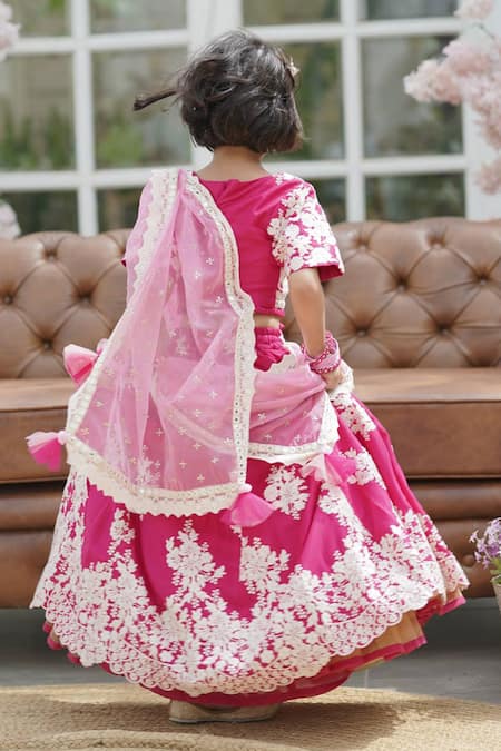 Fayon Kids Silk Floral Embroidered Lehenga Set 