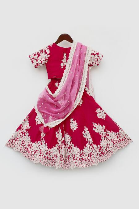 Shop_Fayon Kids_Pink Silk, Organza Embroidery Floral Lehenga Set _Online_at_Aza_Fashions