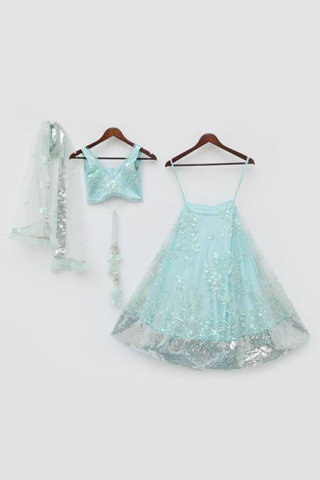 Fayon Kids_Blue Net Sequins Embroidered Lehenga Set _Online_at_Aza_Fashions