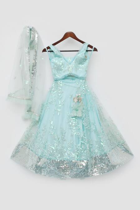 Buy_Fayon Kids_Blue Net Sequins Embroidered Lehenga Set _Online_at_Aza_Fashions