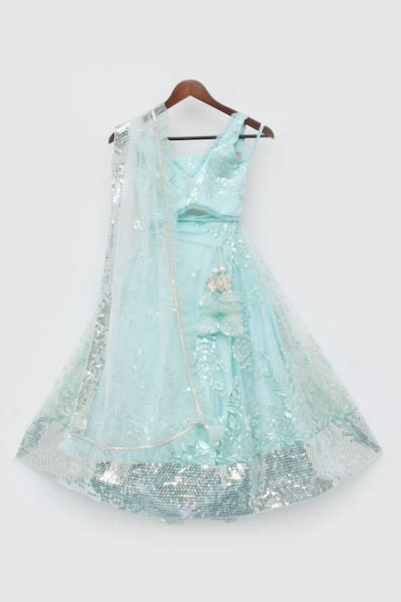 Shop_Fayon Kids_Blue Net Sequins Embroidered Lehenga Set _Online_at_Aza_Fashions