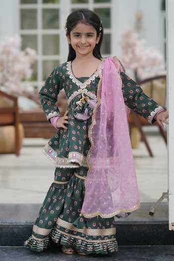 FAYON KIDS Cotton Floral Print Kurta Sharara Set 