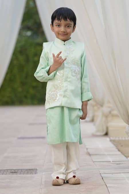 FAYON KIDS Floral Sequin Embroidered Bundi Set 