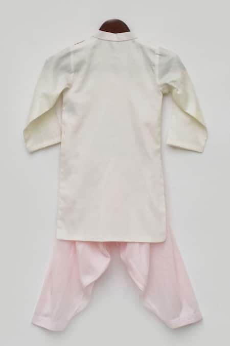 Shop_Fayon Kids_White Cotton, Silk Embroidery Kurta And Salwar Set _Online_at_Aza_Fashions