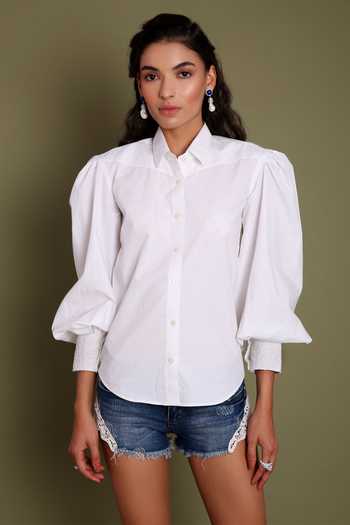 Daisydays.CO._White 100% Cotton Collared Neck Bellis Shirt _Online_at_Aza_Fashions