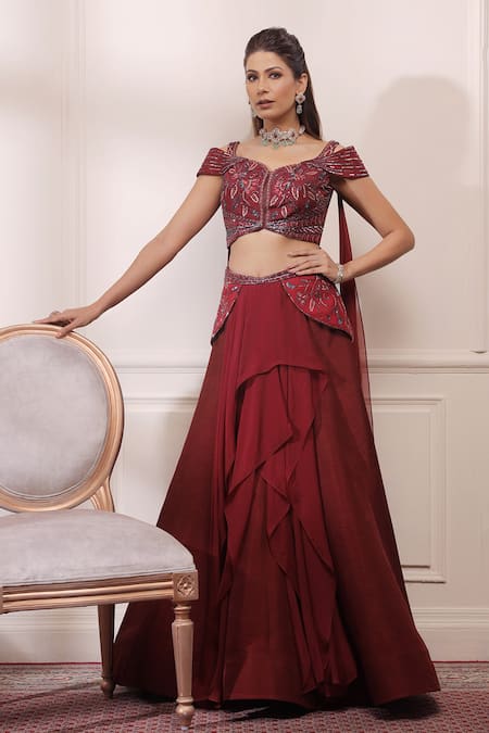 Isha Gupta Tayal Draped Winged Blouse & Lehenga Set 