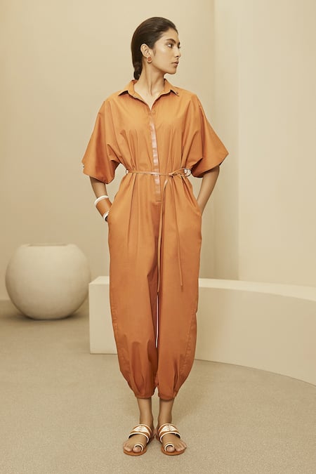 Buy_Ampm_Brown Faya Cotton Jumpsuit_Online_at_Aza_Fashions