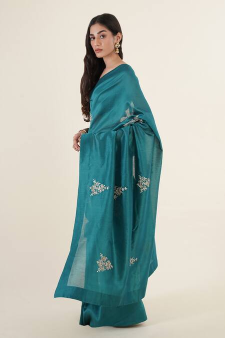 Buy_Rashi Jain_Green Chanderi Floral Motifs Embroidered Saree_Online_at_Aza_Fashions