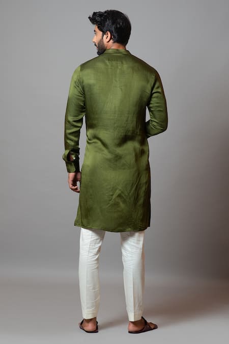 Shop PAARSH Green Linen Satin, Malai Cotton Yami Kurta Set at Aza Fashions Shop_PAARSH_Green Linen Satin, Malai Cotton Yami Kurta Set_at_Aza_Fashions