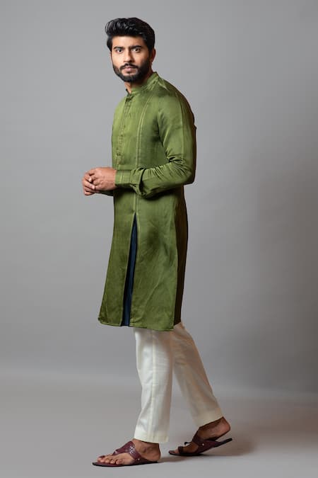 PAARSH Green Linen Satin, Malai Cotton Yami Kurta Set Online at Aza Fashions PAARSH_Green Linen Satin, Malai Cotton Yami Kurta Set_Online_at_Aza_Fashions