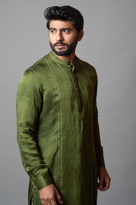 Buy PAARSH Green Linen Satin, Malai Cotton Yami Kurta Set Online at Aza Fashions Buy_PAARSH_Green Linen Satin, Malai Cotton Yami Kurta Set_Online_at_Aza_Fashions