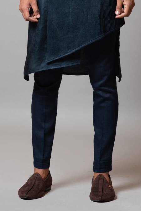 Buy_PAARSH_Blue Linen Satin, Malai Cotton Grave Abyss Kurta Set_Online_at_Aza_Fashions