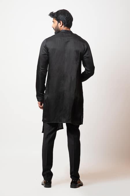 Shop PAARSH Black Cotton, Modal Satin Amaaya Asymmetric Kurta Set at Aza Fashions Shop_PAARSH_Black Cotton, Modal Satin Amaaya Asymmetric Kurta Set_at_Aza_Fashions