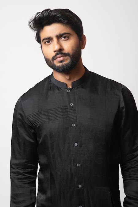 Shop PAARSH Black Cotton, Modal Satin Amaaya Asymmetric Kurta Set Online at Aza Fashions Shop_PAARSH_Black Cotton, Modal Satin Amaaya Asymmetric Kurta Set_Online_at_Aza_Fashions