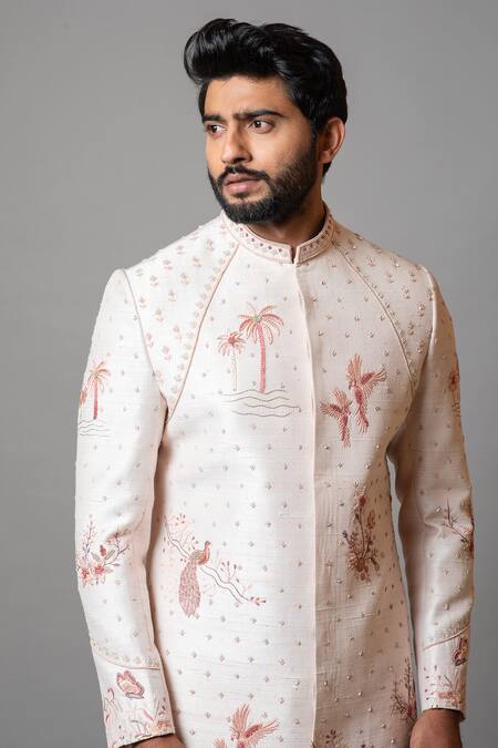 Buy PAARSH Pink Cotton, Raw Silk Aari Work, French Knots, Sequins Vann Sherwani Set Online at Aza Fashions Buy_PAARSH_Pink Cotton, Raw Silk Aari Work, French Knots, Sequins Vann Sherwani Set _Online_at_Aza_Fashions