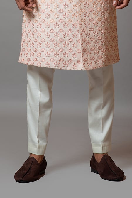 Shop PAARSH Pink Cotton, Raw Silk Bel Patra Aseem Embroidered Sherwani Set Online at Aza Fashions Shop_PAARSH_Pink Cotton, Raw Silk Bel Patra Aseem Embroidered Sherwani Set _Online_at_Aza_Fashions