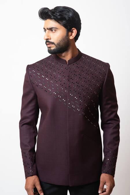 Buy_PAARSH_Purple Tricot Cutdana Starlight Bridge Embroidered Bandhgala Set _Online_at_Aza_Fashions