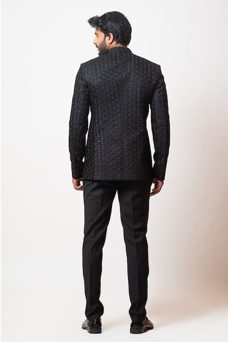 Paarsh - Black Tricot Embroidered Blazer Set For Men