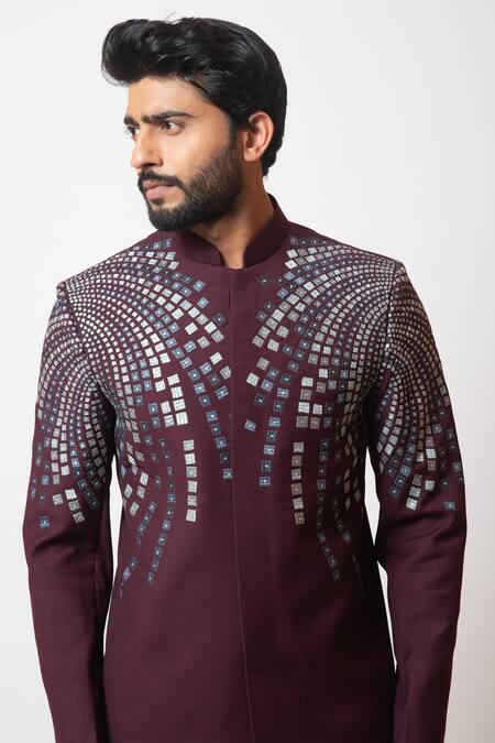 Buy_PAARSH_Purple Tricot Thread The Koi Embroidered Bandhgala Set _Online_at_Aza_Fashions