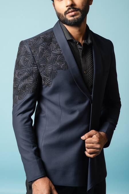 Buy_PAARSH_Blue Tricot Zardozi Carlin Atoll Work Blazer And Pant Set _Online_at_Aza_Fashions