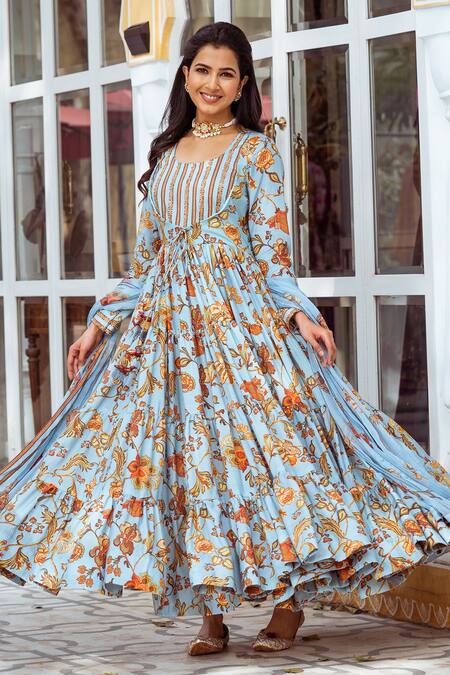 Ramadan Collection, Pakistani Nyra Cut Designer Long Flared Cotton Ana –  azrakhkurtis