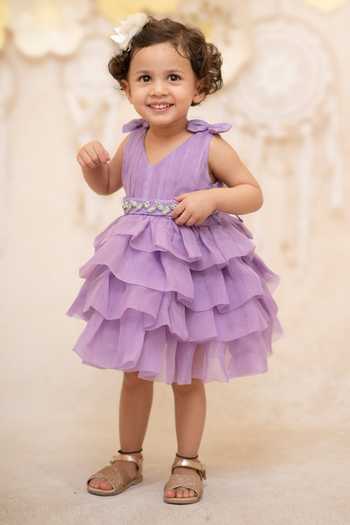 BA BA Baby Clothing CO_Purple Viscose Organza Embroidered Bead Work Rapunzel Tiered Dress_Online_at_Aza_Fashions
