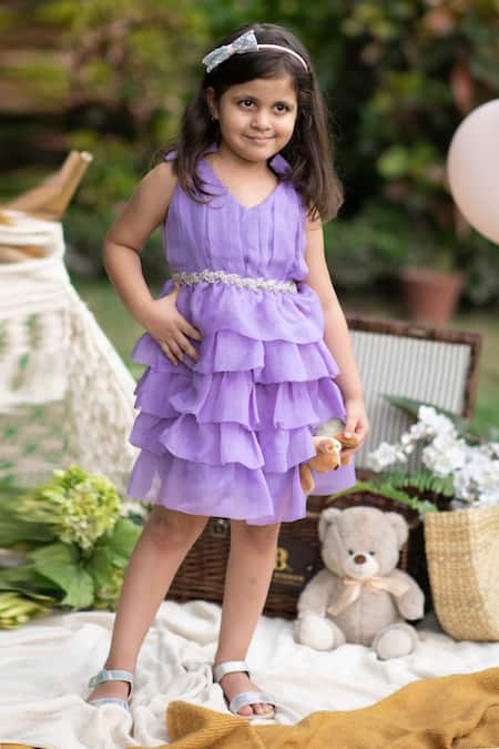 Buy Purple Viscose Organza Embroidered Bead Work Rapunzel Tiered Dress For  Girls by Ba Ba Baby clothing co Online at Aza Fashions.