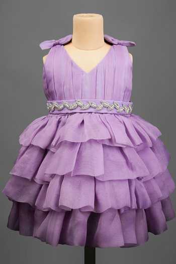Buy_BA BA Baby Clothing CO_Purple Viscose Organza Embroidered Bead Work Rapunzel Tiered Dress_Online_at_Aza_Fashions
