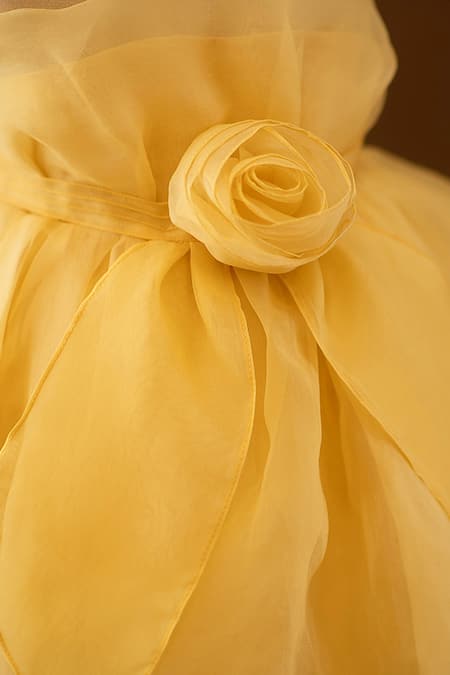 Buy_BA BA Baby Clothing CO_Yellow Viscose Organza Embroidered Snow White Layered Ruffle Dress_Online_at_Aza_Fashions