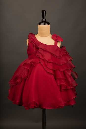 BA BA Baby Clothing CO_Red Viscose Organza Embroidered Little Mermaid Ruffle Dress_Online_at_Aza_Fashions