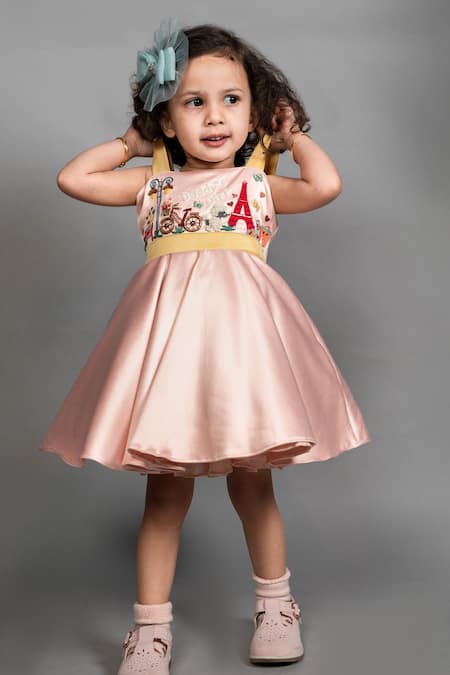 Blush Pink and Magenta Combination Tie Up Dress for Baby Girl – Baby&Me