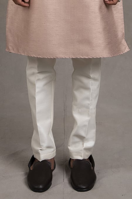 Shop_Rng Safawala_Pink Raw , Dupion Thread, Mirrorwork Embroidered Bundi And Kurta Set_Online_at_Aza_Fashions