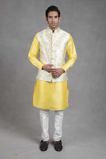 Buy Rng Safawala Cream Silk, Cotton Embroidery Floral Print Bundi And Kurta Set For Kids Online at Aza Fashions Buy_Rng Safawala_Cream Silk, Cotton Embroidery Floral Print Bundi And Kurta Set For Kids_Online_at_Aza_Fashions