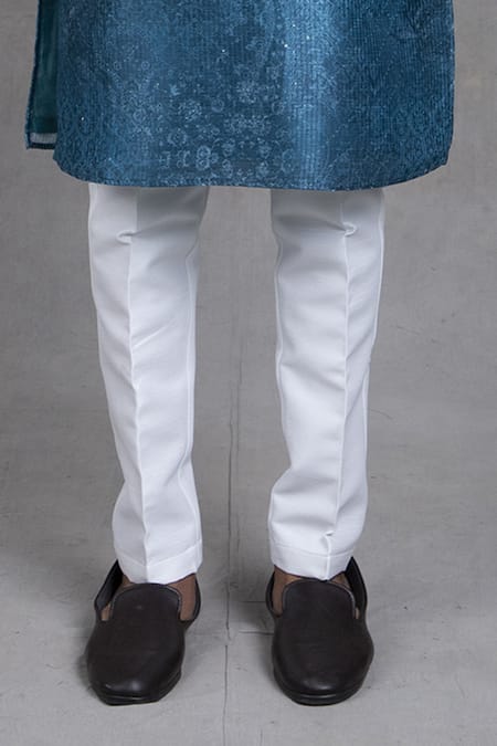 Shop_Rng Safawala_Blue Georgette, Dupion Silk Floral, Geometric Ocean Printed Kurta And Churidar Set_Online_at_Aza_Fashions