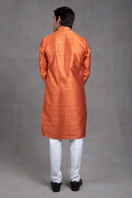 Shop Rng Safawala Orange Dupion Silk Floral Motifs Print Kurta And Churidar Set at Aza Fashions Shop_Rng Safawala_Orange Dupion Silk Floral Motifs Print Kurta And Churidar Set _at_Aza_Fashions