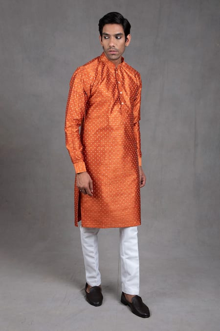 Rng Safawala Orange Dupion Silk Floral Motifs Print Kurta And Churidar Set Online at Aza Fashions Rng Safawala_Orange Dupion Silk Floral Motifs Print Kurta And Churidar Set _Online_at_Aza_Fashions