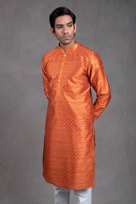 Shop Rng Safawala Orange Dupion Silk Floral Motifs Print Kurta And Churidar Set Online at Aza Fashions Shop_Rng Safawala_Orange Dupion Silk Floral Motifs Print Kurta And Churidar Set _Online_at_Aza_Fashions