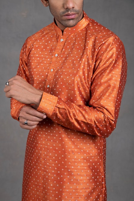 Rng Safawala Orange Dupion Silk Floral Motifs Print Kurta And Churidar Set at Aza Fashions Rng Safawala_Orange Dupion Silk Floral Motifs Print Kurta And Churidar Set _at_Aza_Fashions