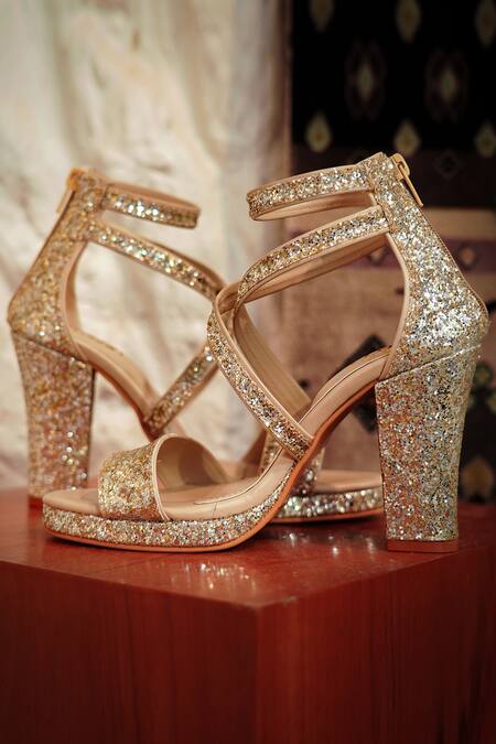 Tiesta_Gold Shimmer Glam Block Heels_Online_at_Aza_Fashions