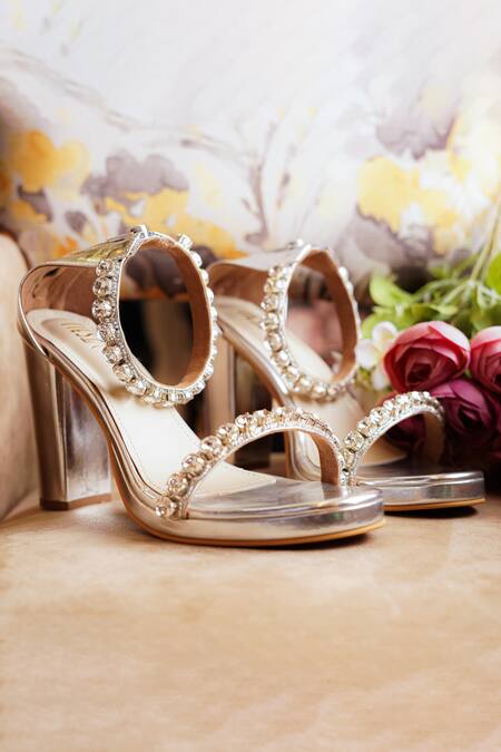 Buy Tiesta Gray Embroidery Grey Pearl Block Heels Online at Aza Fashions Buy_Tiesta_Gray Embroidery Grey Pearl Block Heels _Online_at_Aza_Fashions