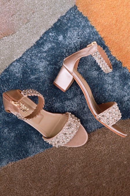 Champagne Satin Heels - Ankle Strap Heels - Pearl Heels - Lulus