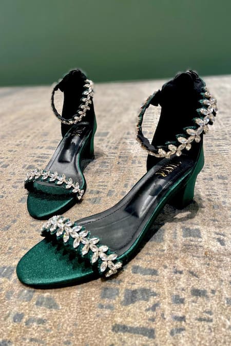 Buy Green Embellished Stone Block Heels by Tiesta Online at Aza Fashions