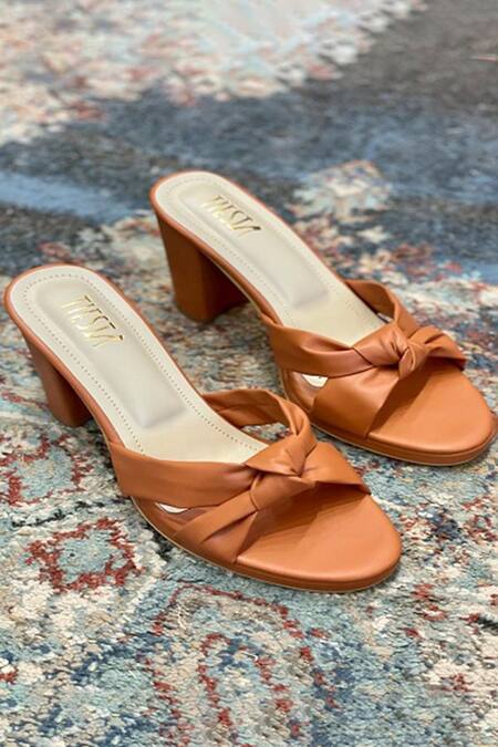 Tiesta_Brown Knotted Block Heels _Online_at_Aza_Fashions